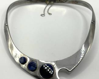 Heavy sterling silver and lapis choker necklace