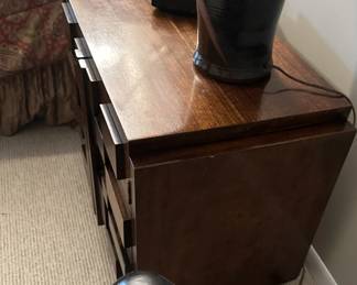 Mid century "brutalist" Lane Staccato walnut nightstand. Measures 22"H x 27"W x 16"D.  Image 2.