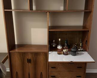 Mid century wooden wall unit with bar