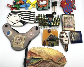 Fun assortment of artisan made jewelry pins and brooches
