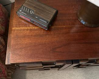Mid century "brutalist" Lane Staccato walnut nightstand. Measures 22"H x 27"W x 16"D.  Image 3.