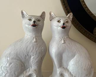 PAIR LARGE ANTIQUE STAFFORDSHIRE CATS