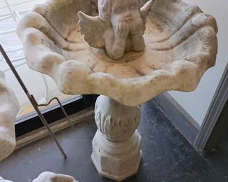 large concrete birdbaths with frogs and bunnies and more 