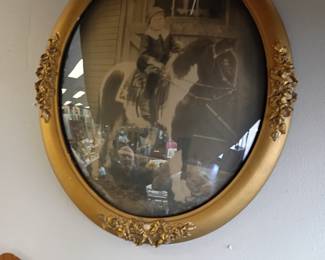 vintage bubble glass pic frame with the coolest pic ever small child on horse !!