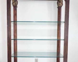 Goathead Decorated Wood Glass Shelving Unit