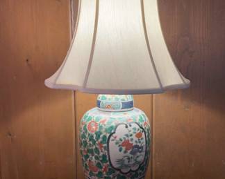 Green Lamp with Blossoms Design Light Lampshade