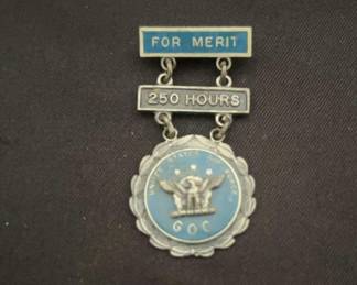 US Air Force USAF GOC Ground Observer Corps Pin For Merit 250 HOURS