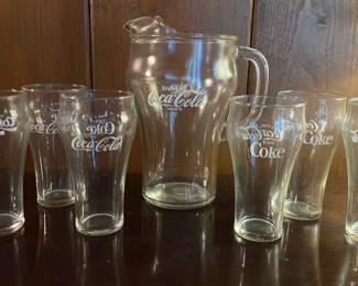 Coca Cola Pitcher And Six Glasses