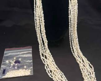 Vintage 14k Gold Box Clasp with 10 Strand Rice Pearl Necklace