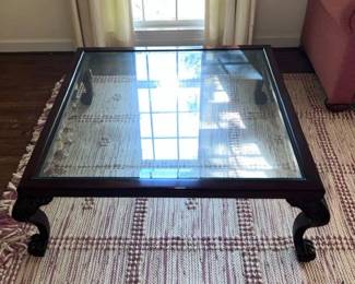 Large Square Wood Table with Glass Top