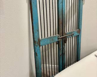 Turquoise Rustic Gate used as headboard 