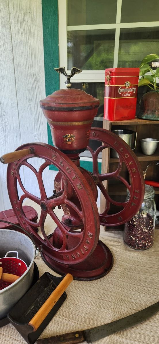 1900's Elgin National Coffee Mill , beautifully crafted in excellent condition.