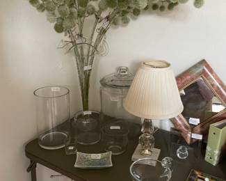 Some Crystal including vintage Crystal & brass lamp on marble base