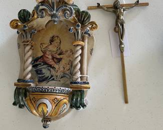 Italian Holy Water Font & brass Crucifix