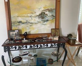 Large Ocean Painting and other nautical items. 