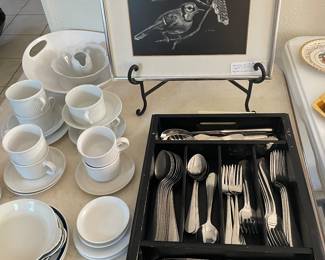 Stainless Steel set & misc, white dishes