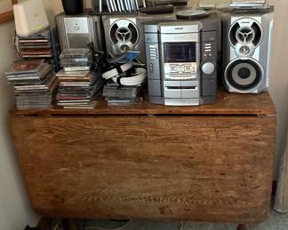 Antique Drop Leaf Table / Stereo Systems / Casettes / DVDS, etc