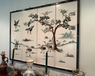 4-Panel Jade Embellished Asian Wall Screen