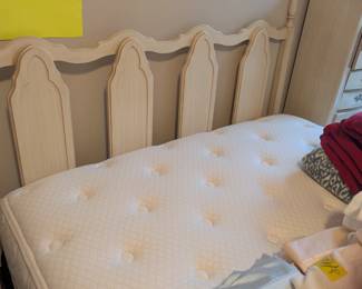 Lovely Queen bedroom set complete with 2 dressers, mirror, lingerie chest, headboard, frame, terrific mattress and linens if want.