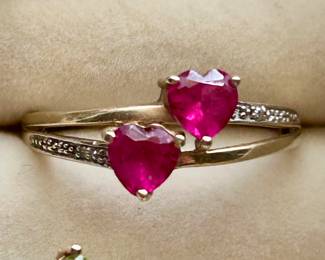 double ruby hearts and gold ring