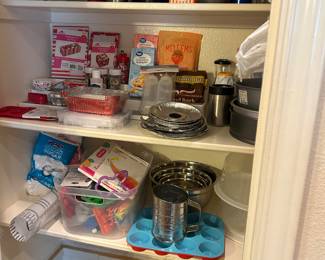 pantry full of cake decorating and baking items