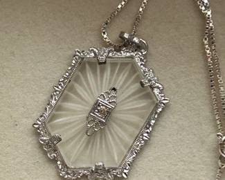 Camphor glass & Sterling silver antique pendant