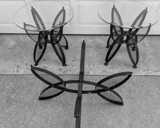 Designed by Maurizio Tempestrini for John Salterini- black forged iron butterfly design indoor or outdoor tables - 1960 (coffee table is missing glass)
