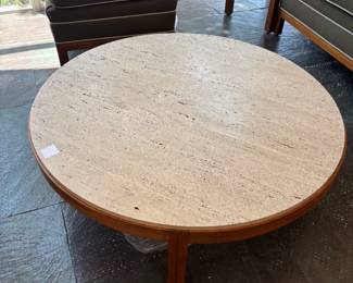 Travertine / Walnut Side Tables (3) can be sold separately - (2) One arm settee