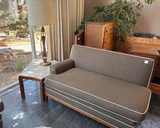 Travertine / Walnut Side Tables (3) can be sold separately - (2) One arm settee