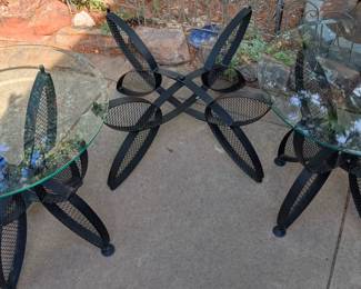 Designed by Maurizio Tempestrini for John Salterini- black forged iron butterfly design indoor or outdoor tables - 1960 (coffee table is missing glass)