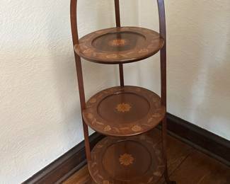 English Tiered Cake Stand with Marquetry Inlay