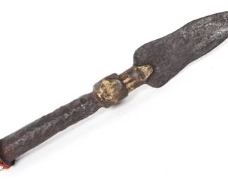 Lot 36 Early Chinese Brass Iron Spear Head, Qing Dynasty 18th c.