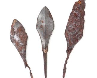Lot 17 Three Medieval Iron Leaf Shaped Arrowheads Spearheads