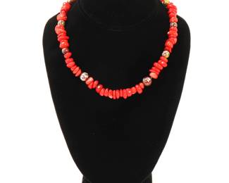Lot 121 Gorgeous Bright Red Coral Necklace