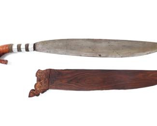 Lot 39 Large WWII Moro Barong Sword with Scabbard