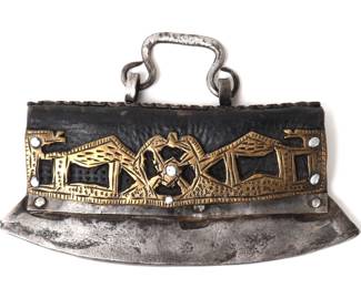 Lot 94 Tibetan Leather Brass Openwork Chuckmuck Fire Start, 19th c.