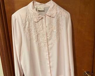 Christie & Jill Pale Pink Button Up Blouse with Rose Embroidery