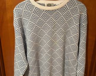 Harbour Club Pale Blue & White Geometric Pattern Crewneck Sweater