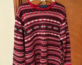 Karen Scott Red, Black & White Wool Blend Sweater