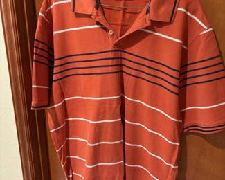 Eddie Bauer Men's Orange with Black & White Striped Polo Shirt – Size XL