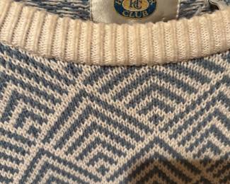 Harbour Club Pale Blue & White Geometric Pattern Crewneck Sweater