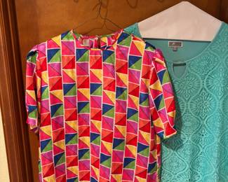 Circa 1980s Pierre Cardin Colorful Geometric Print Short Sleeve Blouse – Size 12, JM Collection Turquoise Short Sleeve Blouse – Size XL
