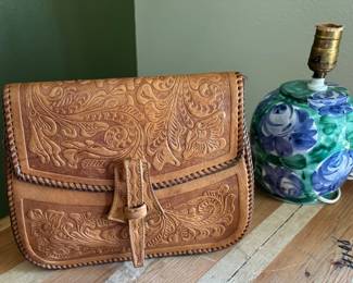 Tooled Brown Genuine Leather Southwest Shoulder Bag