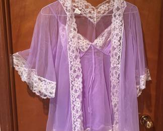 Purple Sheer Robe and Lingerie Top with White Lace Trim