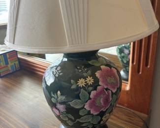 Chinoiserie Black and Floral Table Lamp