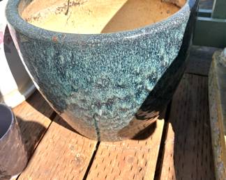 Dark Blue & White Speckled Glazed Ceramic Planter