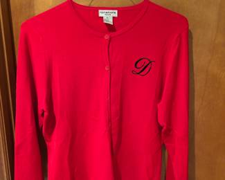 Notations Red Button Up Long Sleeve with Monogrammed D – Size Petite Large