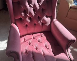 Pink Upholstered Tufted Wingback Arm Chair