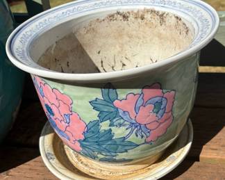 Green & Pink Chinese Floral Porcelain Planter