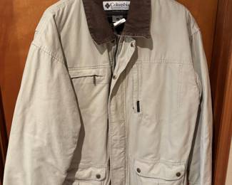 Columbia Men's Tan Full Zip Coat with Brown Corduroy Collar – Size XL